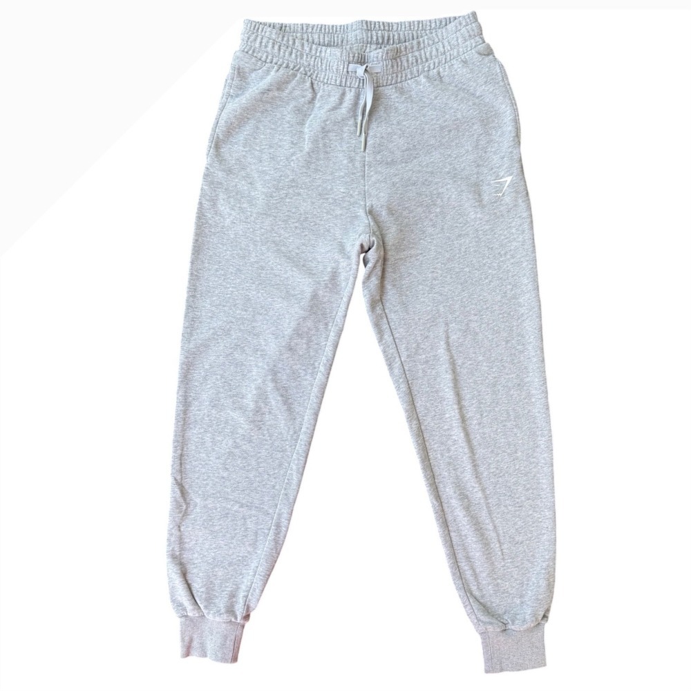 Gymshark Crest Joggers Light Weight Light Grey Sweatpants Drawstring, Size Small